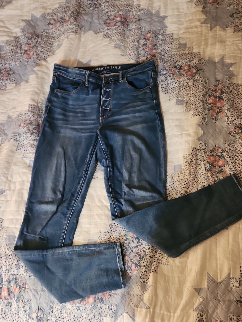 American Eagle Outfitters Dark Blue High-Rise Button-Fly Skinny Jeans